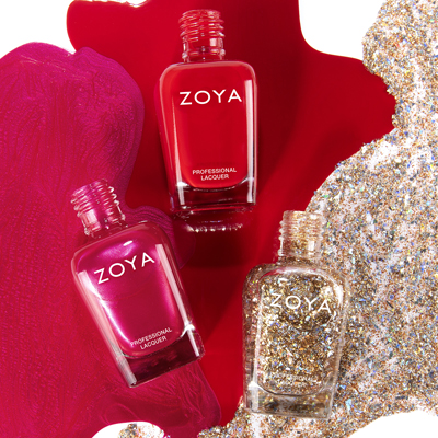 Zoya Holiday Trio 3 showing a pink, red, and gold (main image)